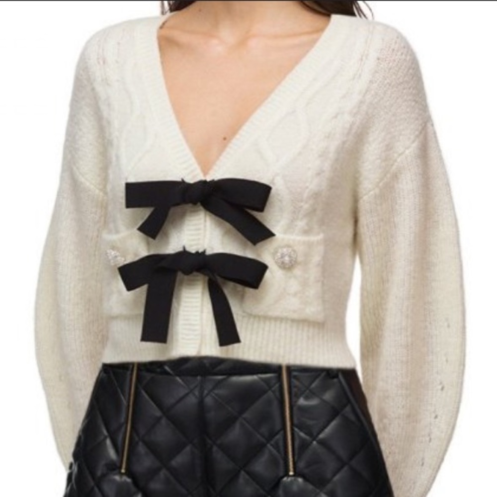 Self Portrait Knit Cardigan Sweater With Bows